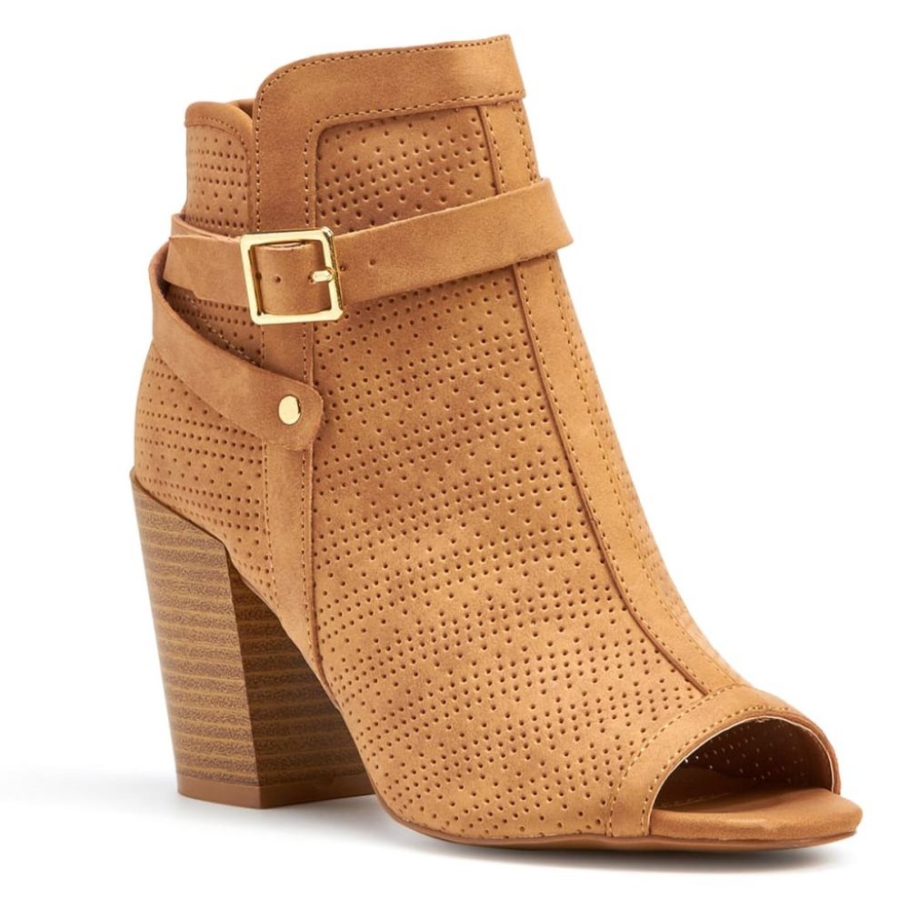 Qupid Clyde-23 Womens Tan Nu Laser Cut Perforated